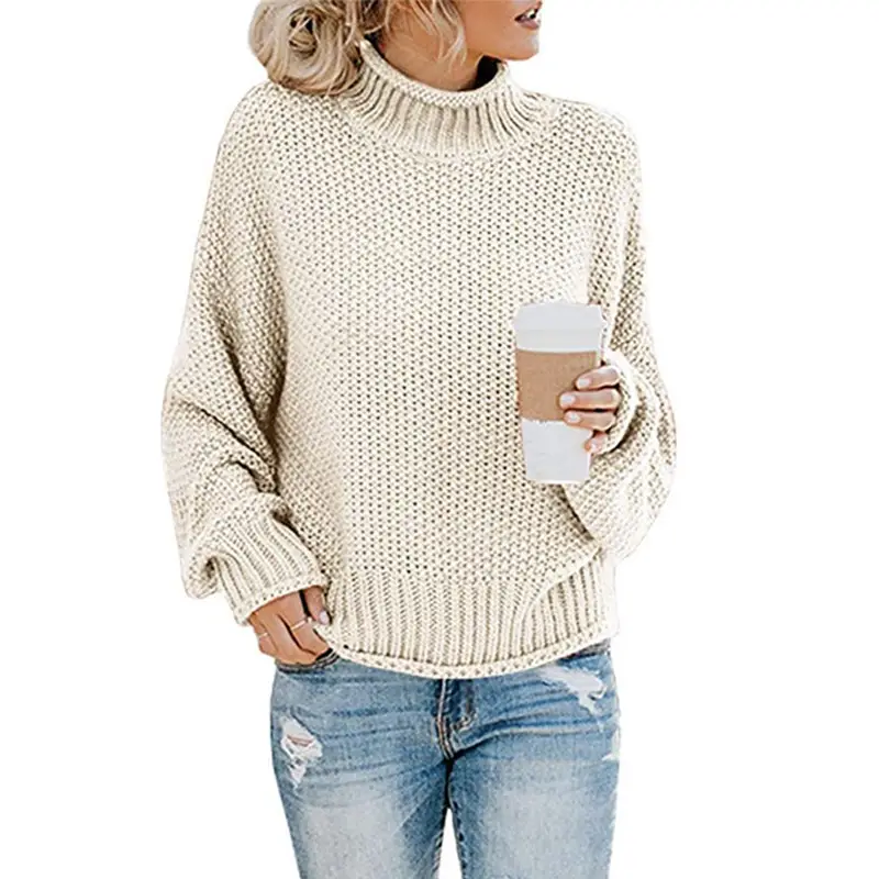 Orange Thick-Line Turtleneck Sweater for Women - Image 6