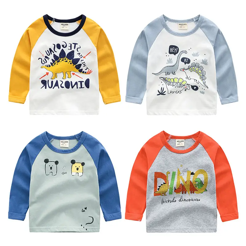 Autumn New Boys Long Sleeve Korean T-Shirt Yellow White