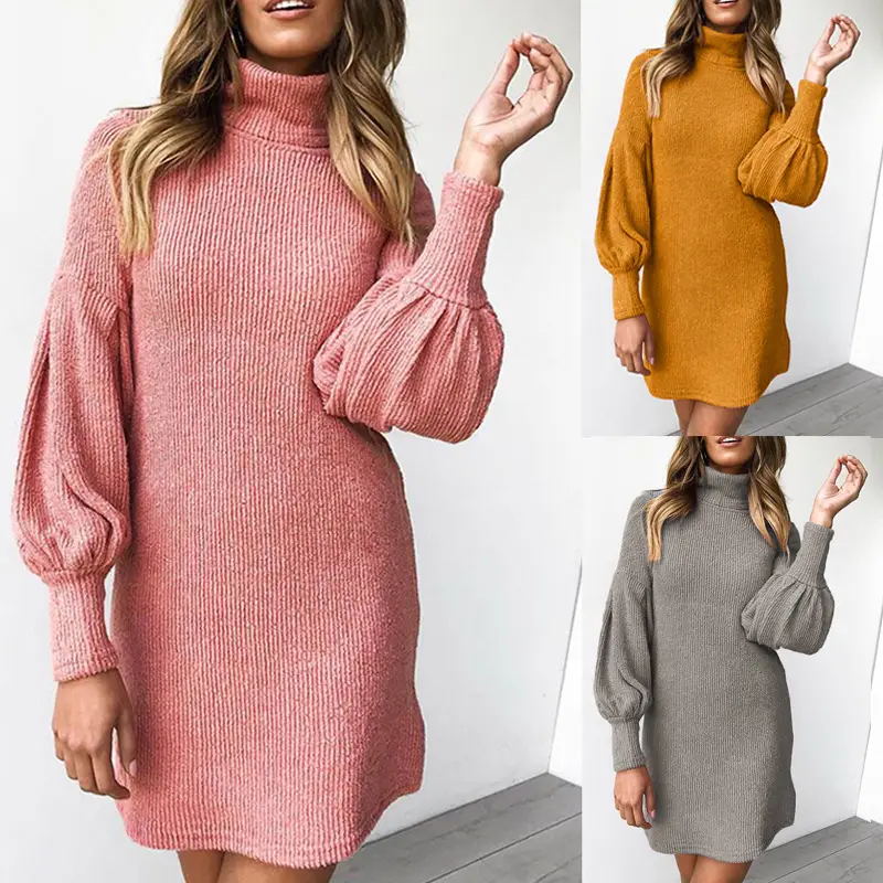 Women's Warm Round Neck Long Sleeve Hip Dress AL9105