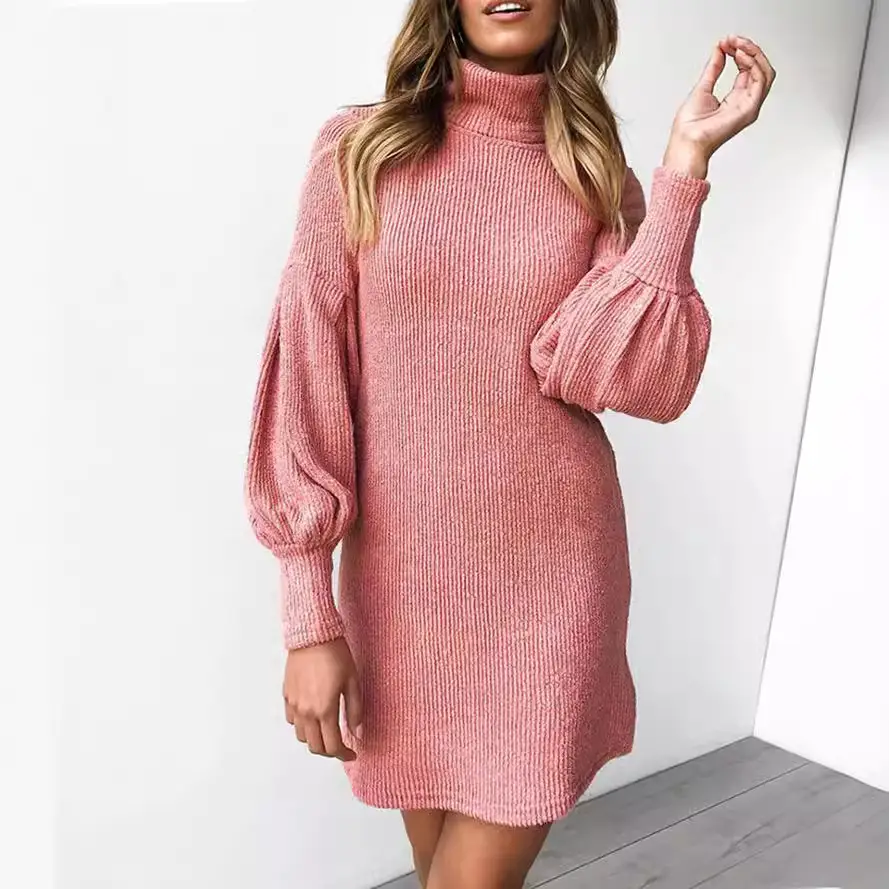 Women's Warm Round Neck Long Sleeve Hip Dress AL9105