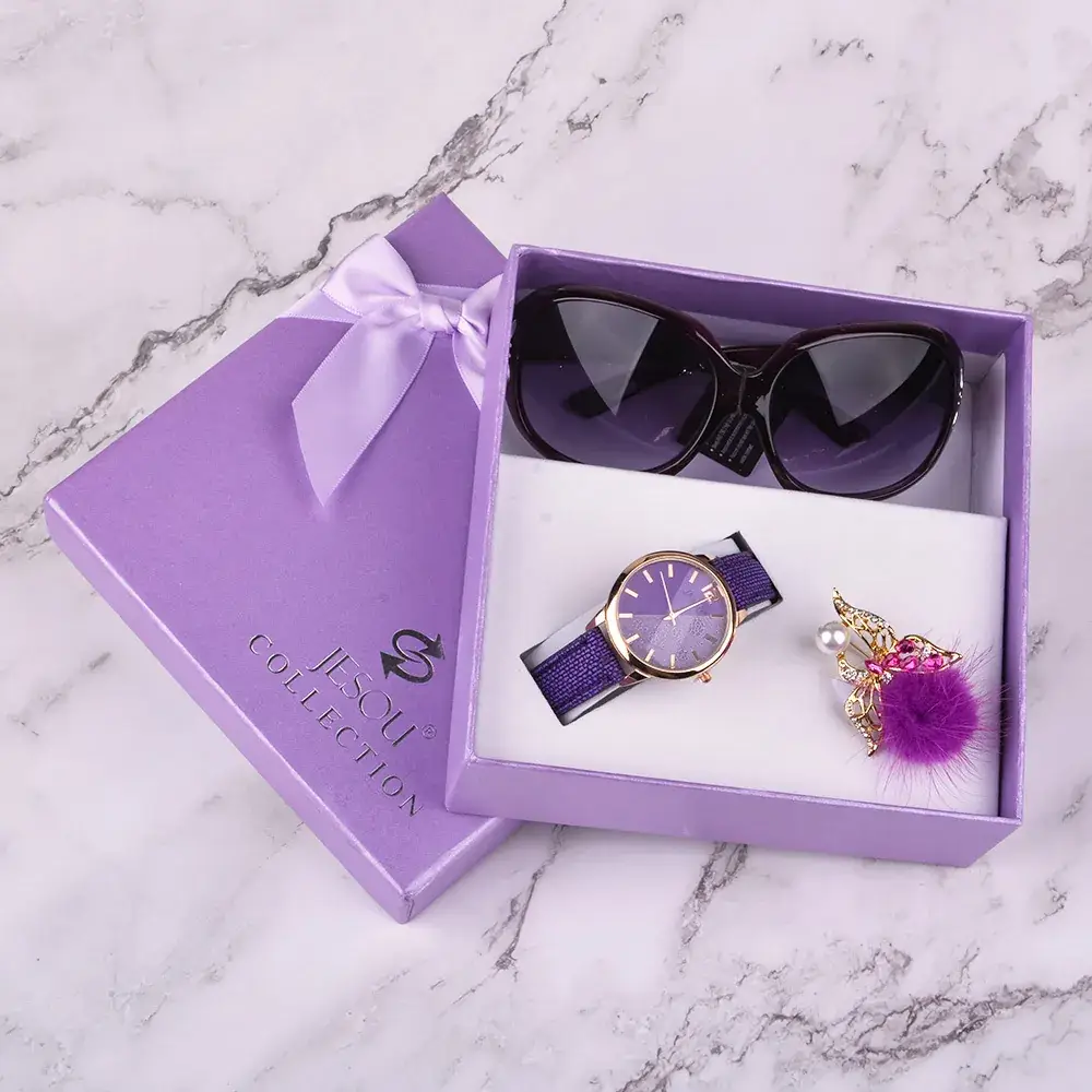 Women's Rose Gold Quartz Watch with Black Strap & Sunglasses Set - Image 2