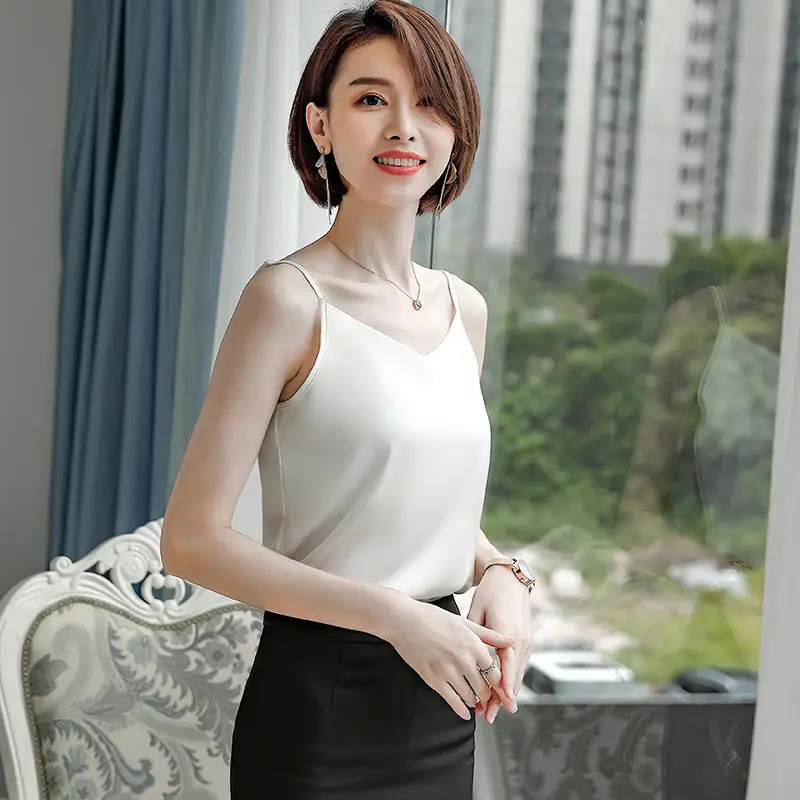 Women V-Neck Silk Top White 2026 - Image 10