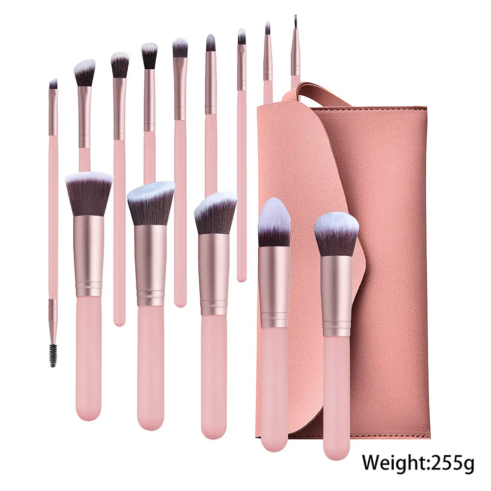 14-Piece Makeup Brush Set with Pink Handles