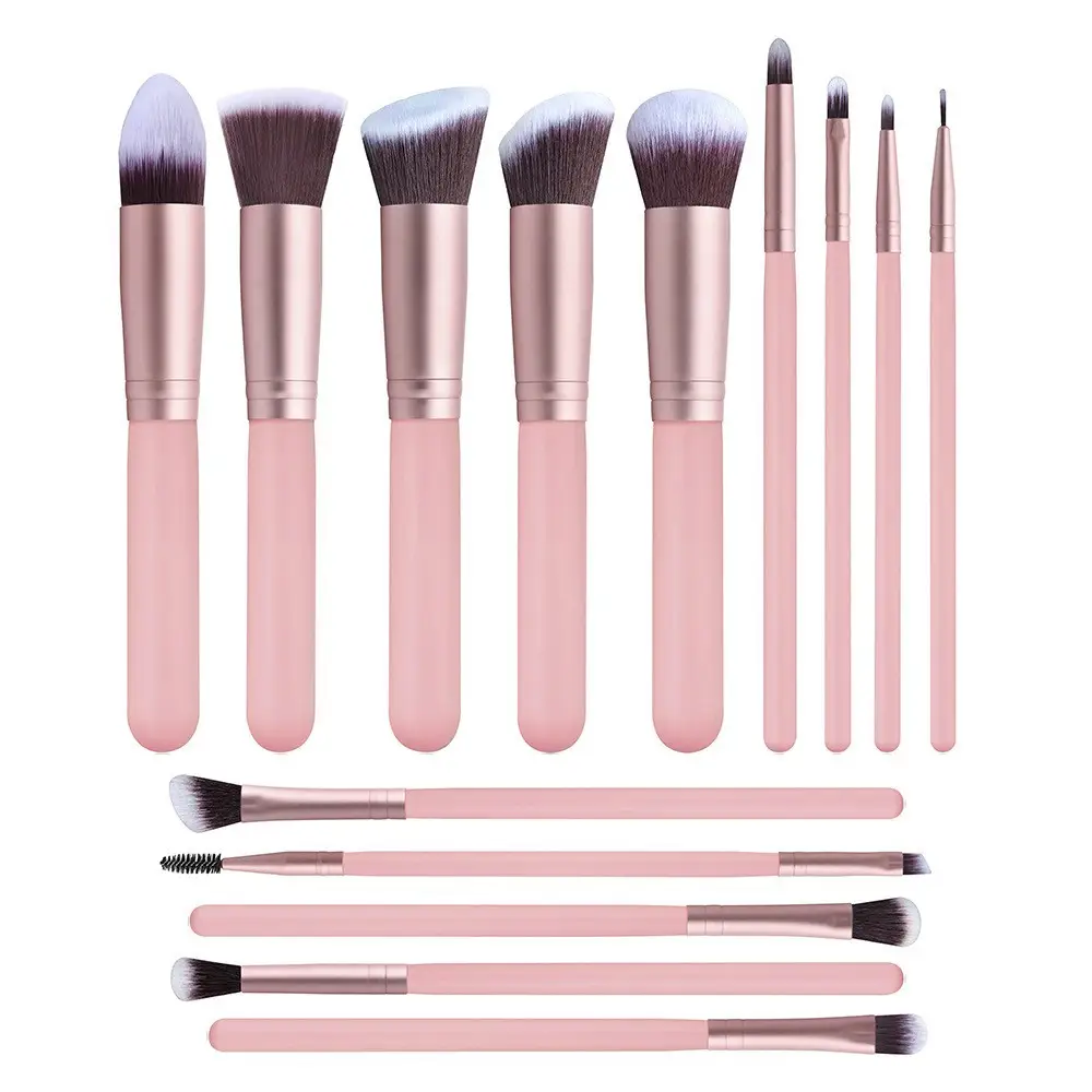 14-Piece Makeup Brush Set with Pink Handles