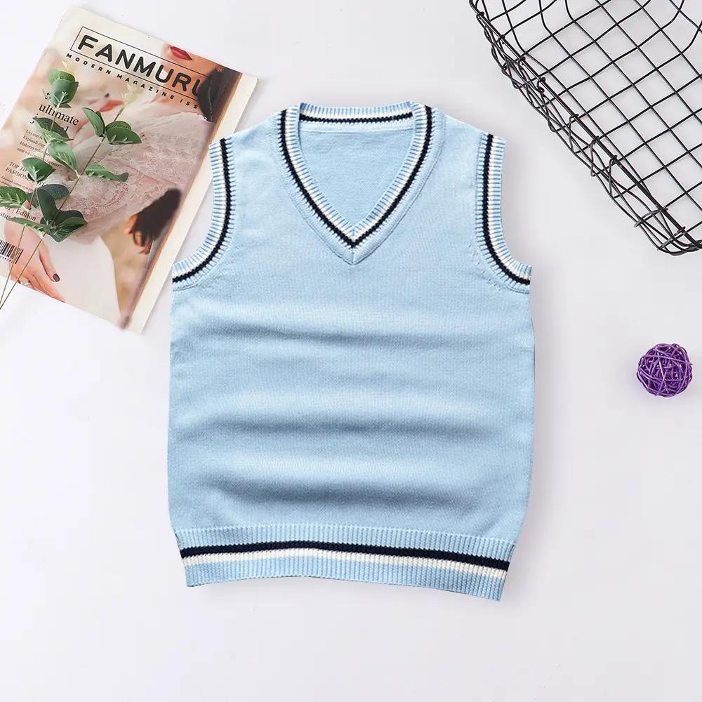 V-Neck Color Matching Unisex Sweater Vest - Image 2