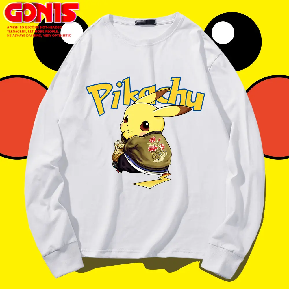 Men Cotton Pikachu Sweatshirt Black Long Sleeve - Image 11