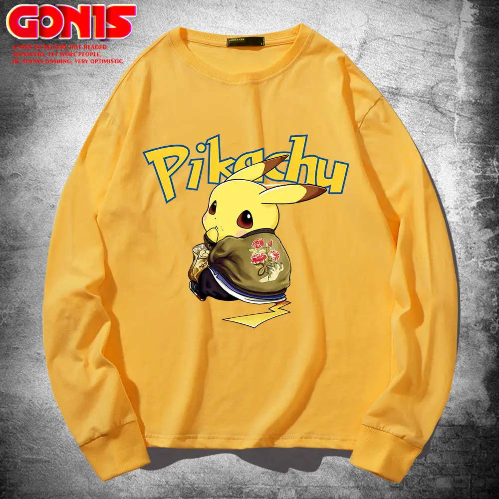 Men Cotton Pikachu Sweatshirt Black Long Sleeve - Image 3