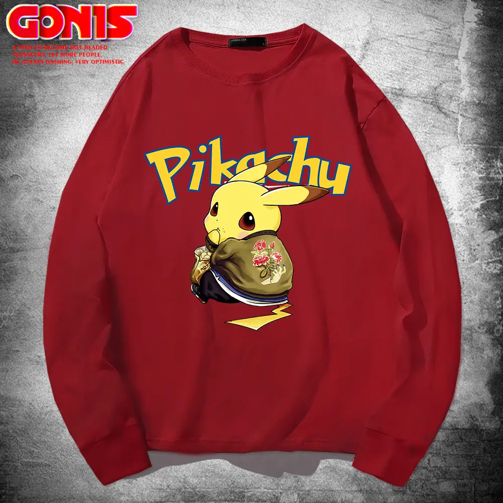 Men Cotton Pikachu Sweatshirt Black Long Sleeve - Image 4