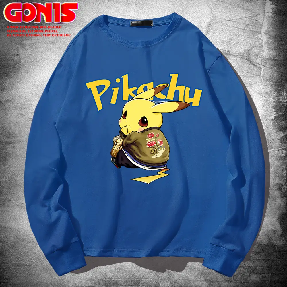 Men Cotton Pikachu Sweatshirt Black Long Sleeve - Image 5
