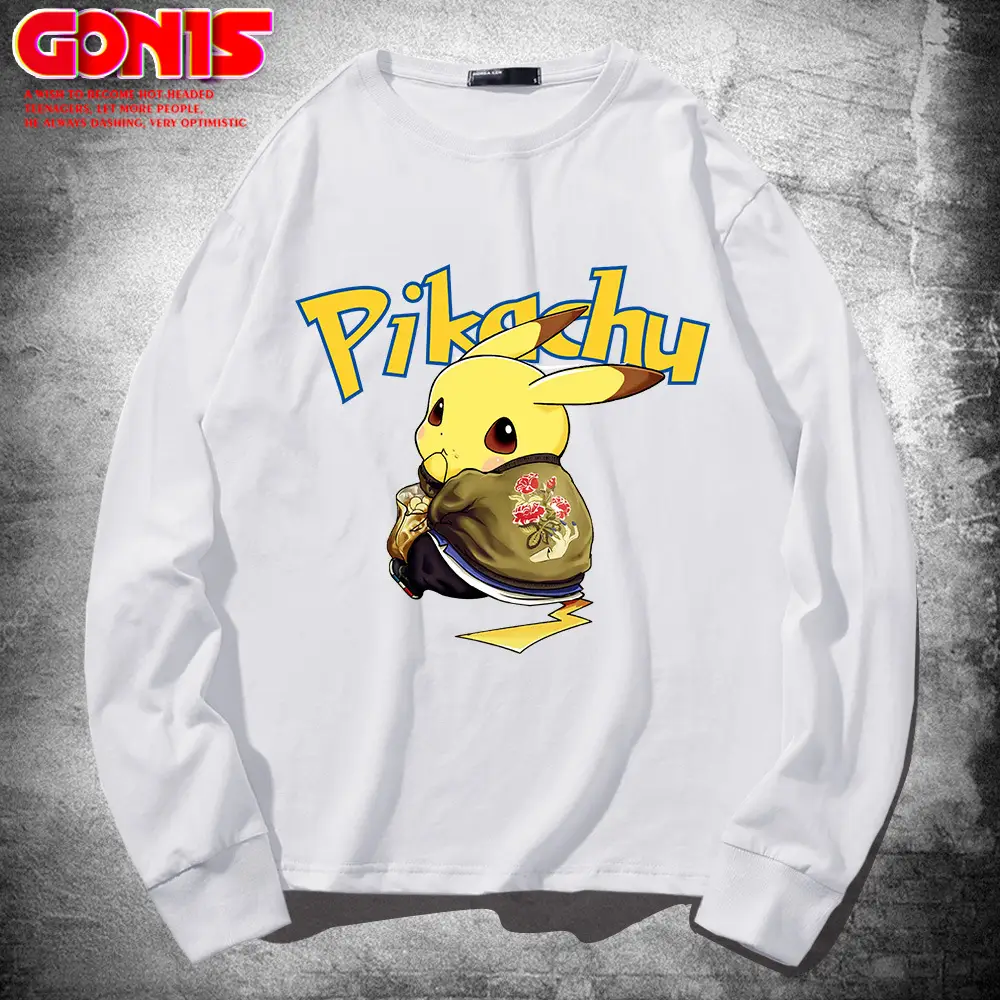 Men Cotton Pikachu Sweatshirt Black Long Sleeve - Image 2