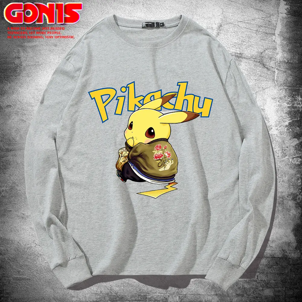 Men Cotton Pikachu Sweatshirt Black Long Sleeve - Image 7