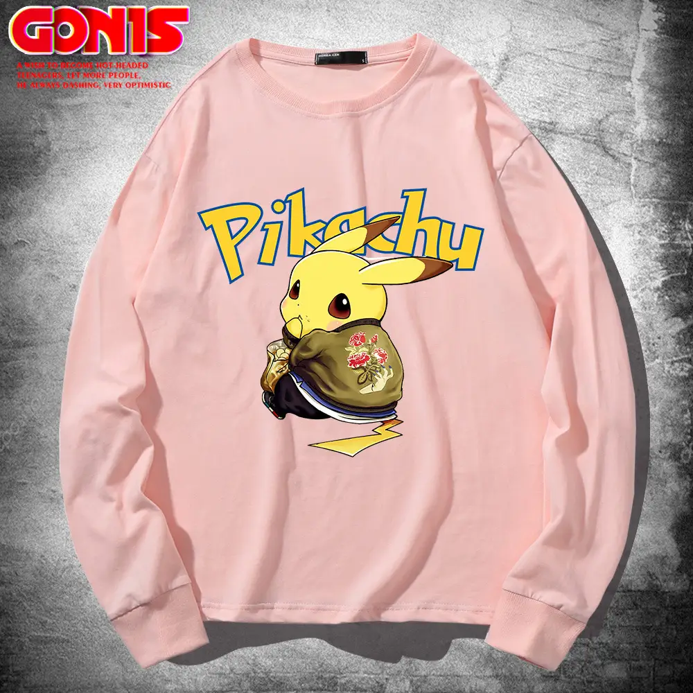 Men Cotton Pikachu Sweatshirt Black Long Sleeve - Image 8
