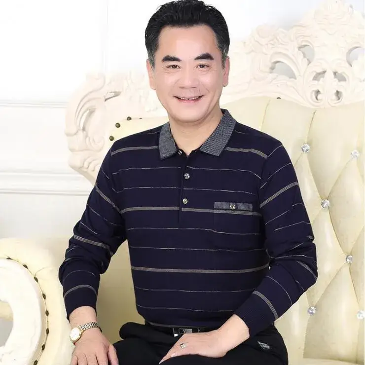 Middle-aged Knitted Long Sleeve T-Shirt with Pocket - Image 26