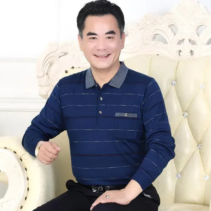 Middle-aged Knitted Long Sleeve T-Shirt with Pocket - Image 14