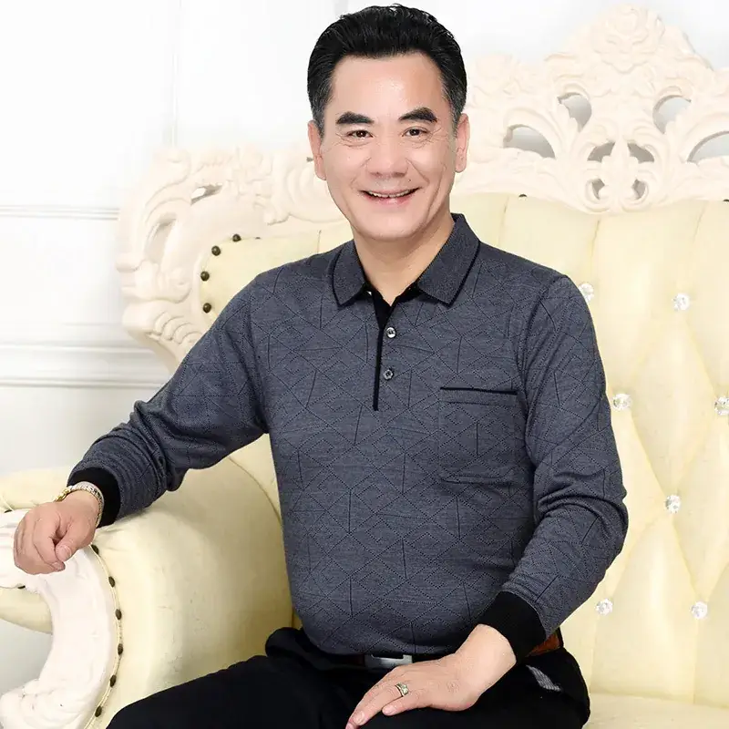 Middle-aged Knitted Long Sleeve T-Shirt with Pocket - Image 7