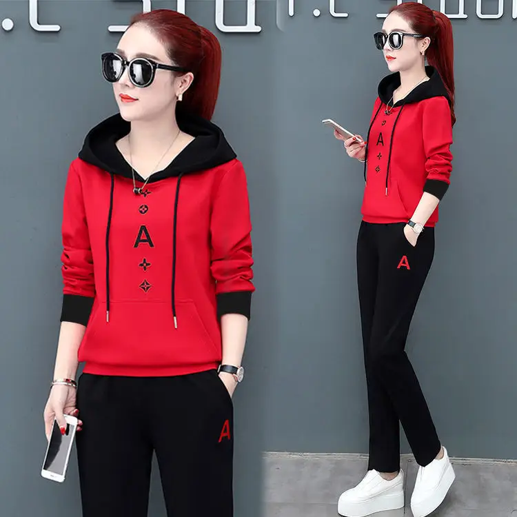 Women Red Black Casual Sports Suit 2019 Large - Image 4