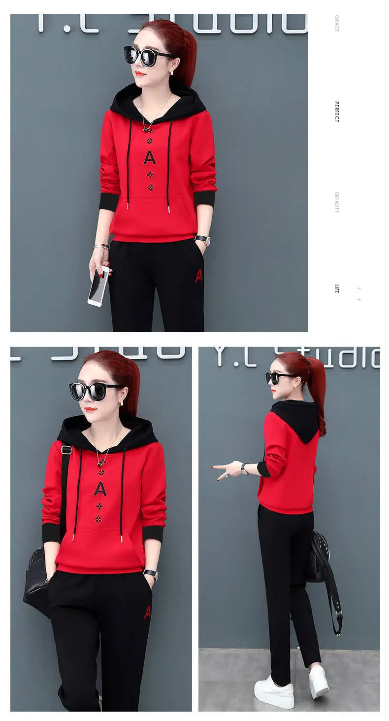 Women Red Black Casual Sports Suit 2019 Large — feature 5
