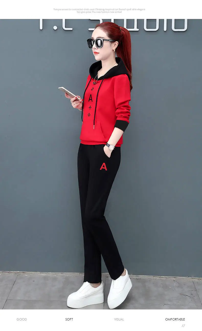 Women Red Black Casual Sports Suit 2019 Large — feature 6
