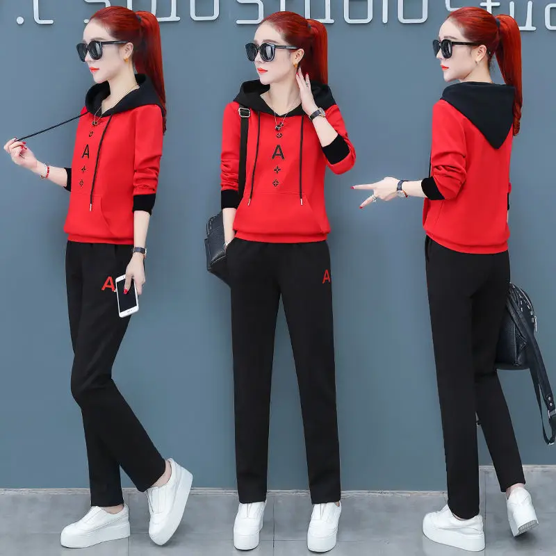 Women Red Black Casual Sports Suit 2019 Large - Image 2