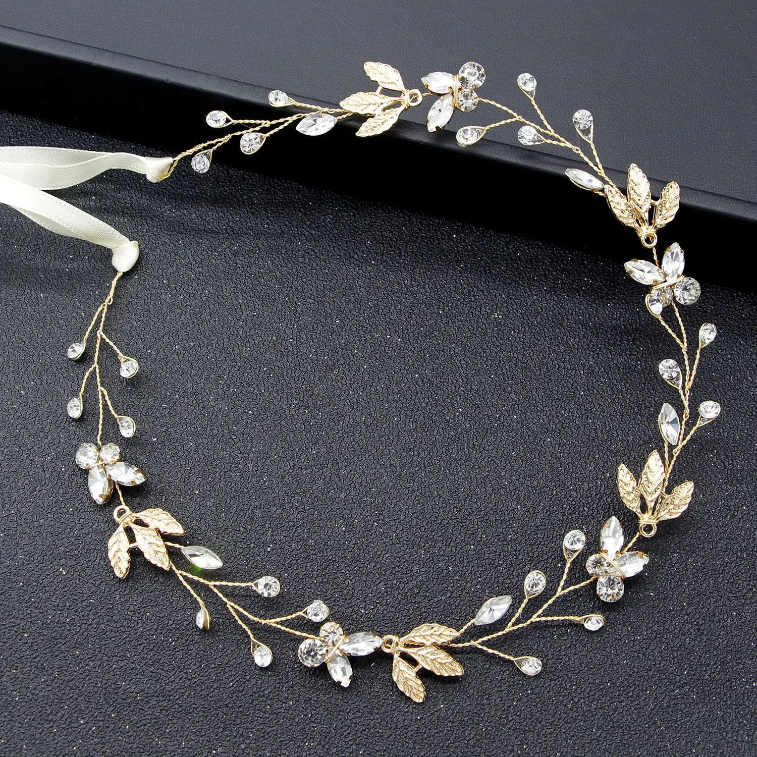 European Rhinestone Leaf Hair Belt for Bridal Wear