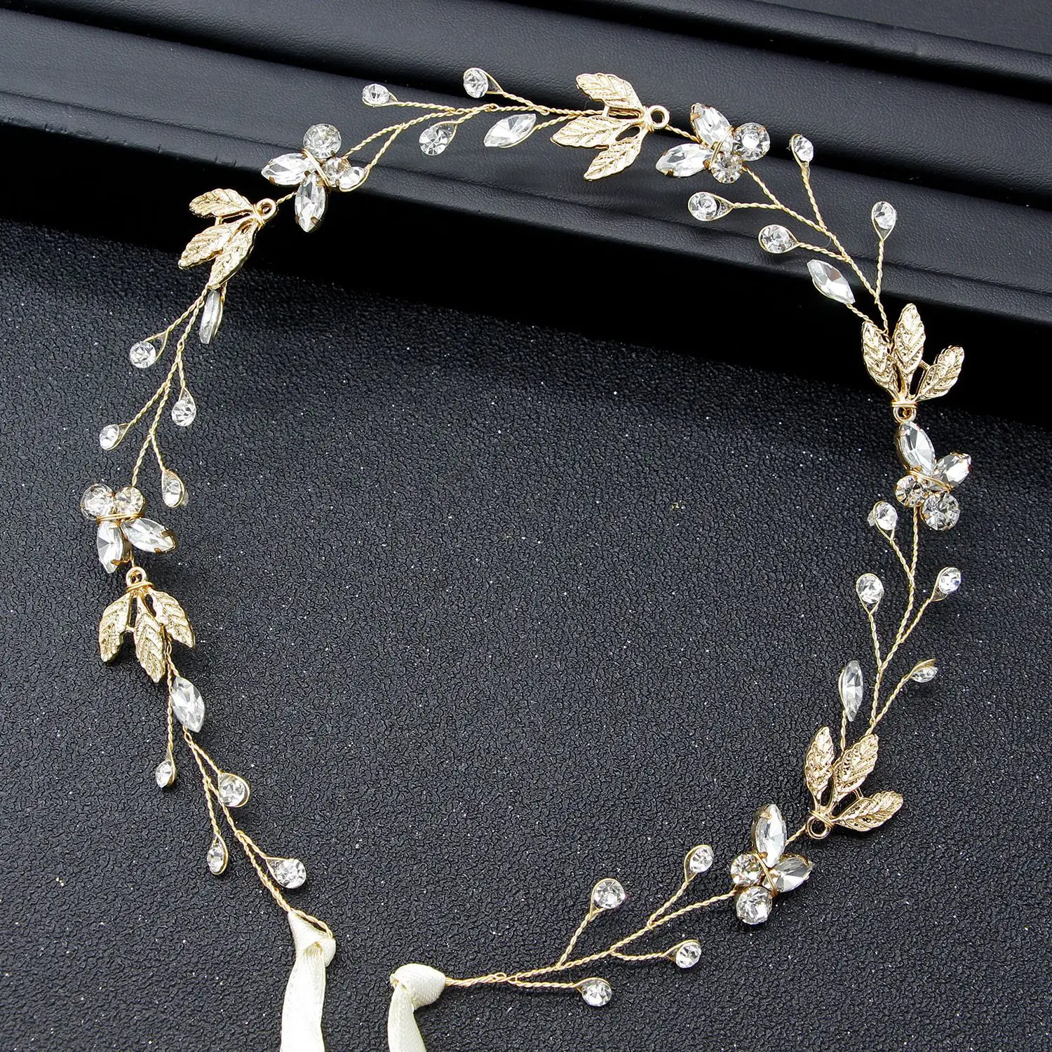 European Rhinestone Leaf Hair Belt for Bridal Wear
