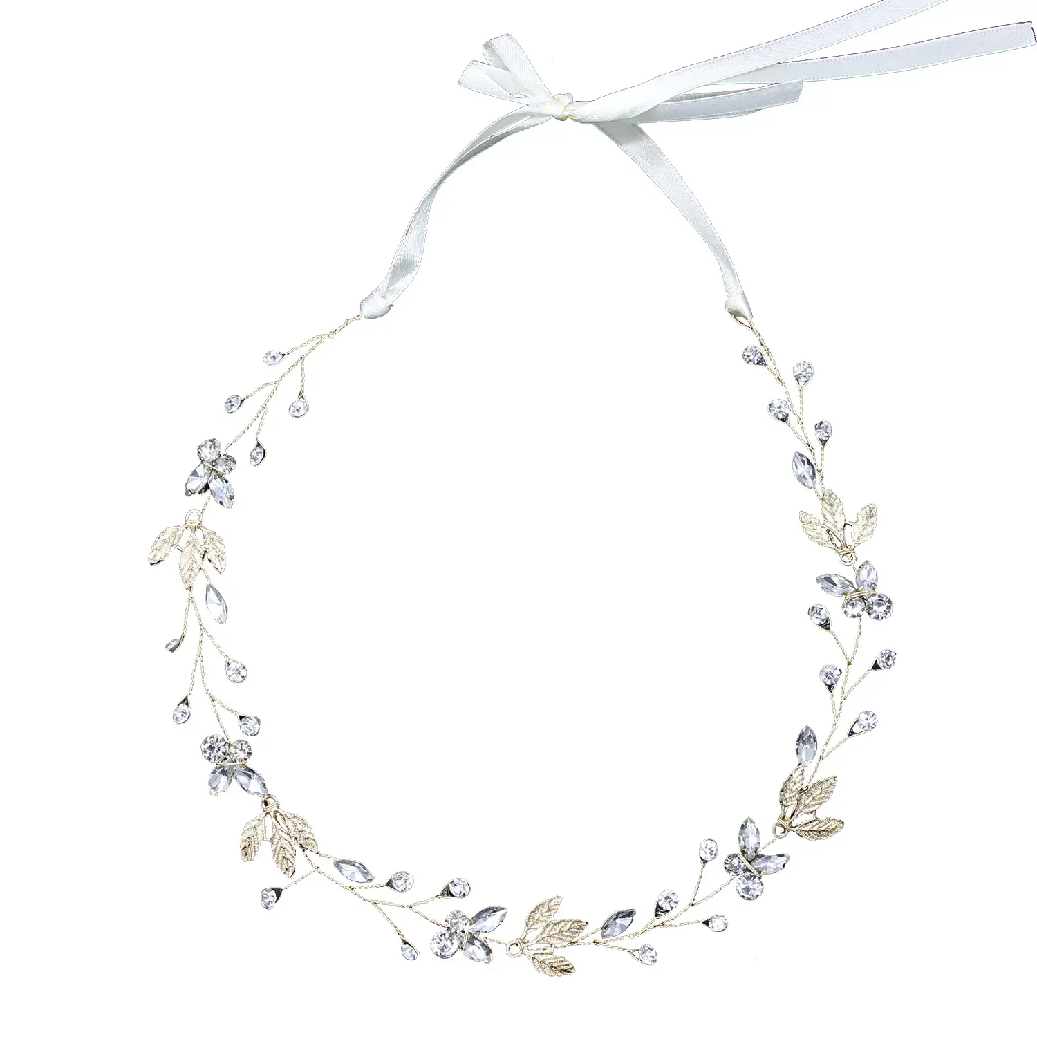European Rhinestone Leaf Hair Belt for Bridal Wear
