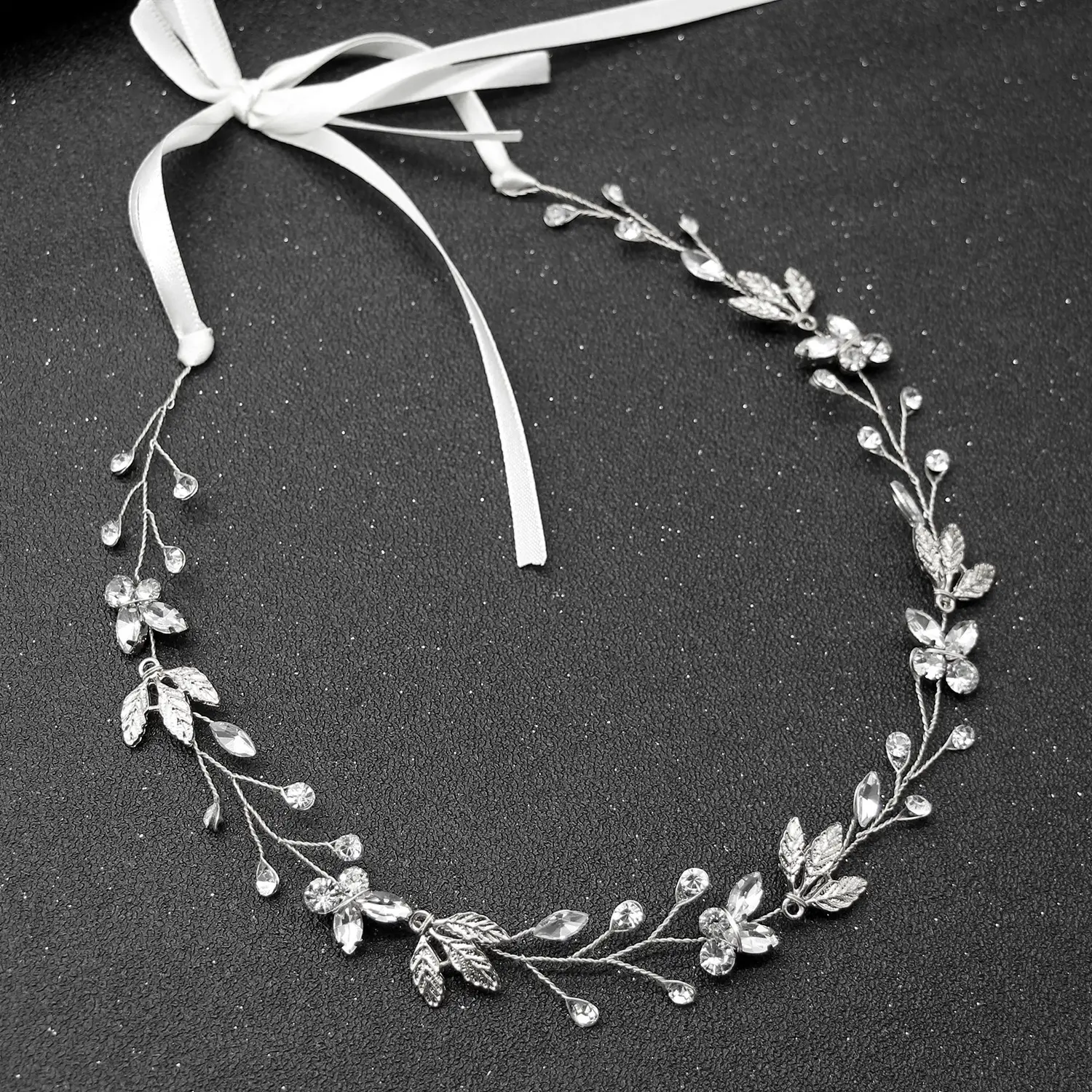 European Rhinestone Leaf Hair Belt for Bridal Wear
