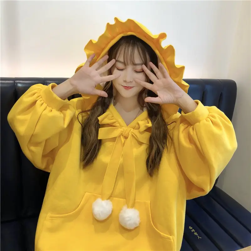 Red Velvet Hooded Sweater with Fur Ball Decor — feature 13