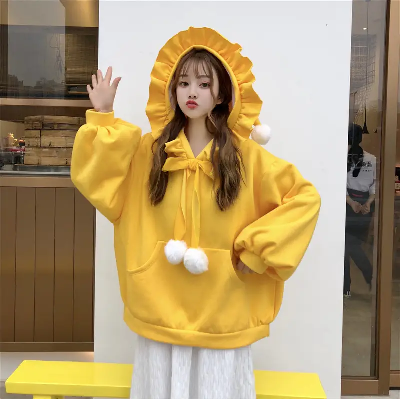 Red Velvet Hooded Sweater with Fur Ball Decor — feature 18