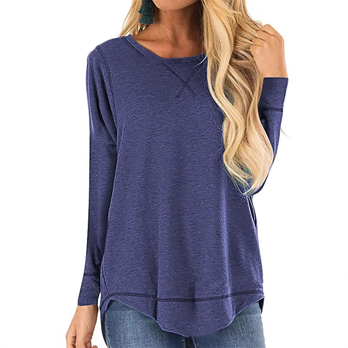 Women 2025 Black Long Sleeve T-Shirt Loose Fit Cotton - Image 9