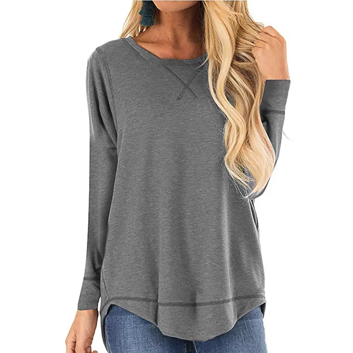 Women 2025 Black Long Sleeve T-Shirt Loose Fit Cotton - Image 10