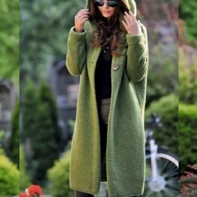 Women's Green Knitted Cardigan Large Size Mid-Length - Image 8