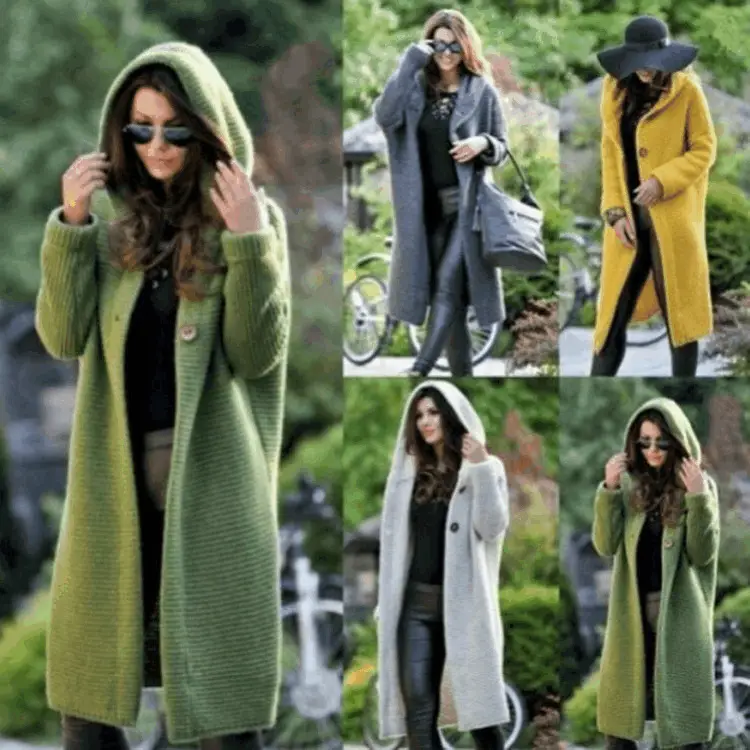 Women's Green Knitted Cardigan Large Size Mid-Length - Image 9