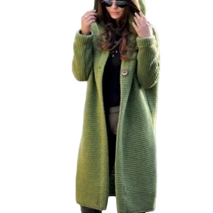 Women's Green Knitted Cardigan Large Size Mid-Length - Image 12