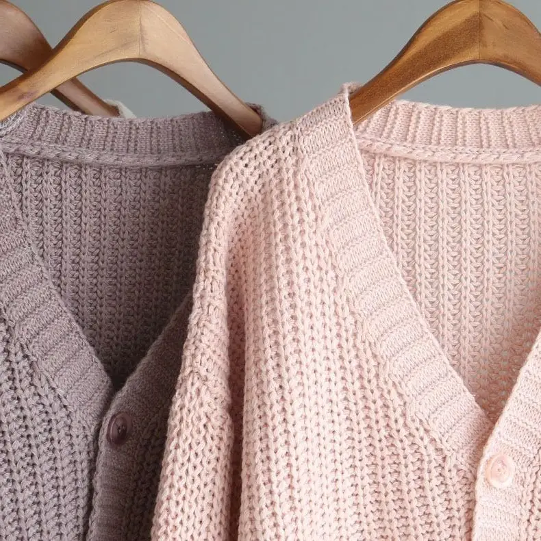 Women's Yellow Knitted V-Neck Cardigan Sweater