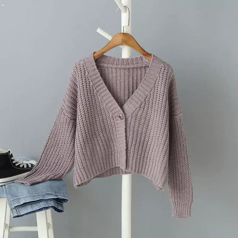 Women's Yellow Knitted V-Neck Cardigan Sweater — feature 10