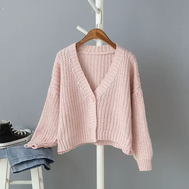 Women's Yellow Knitted V-Neck Cardigan Sweater — feature 11