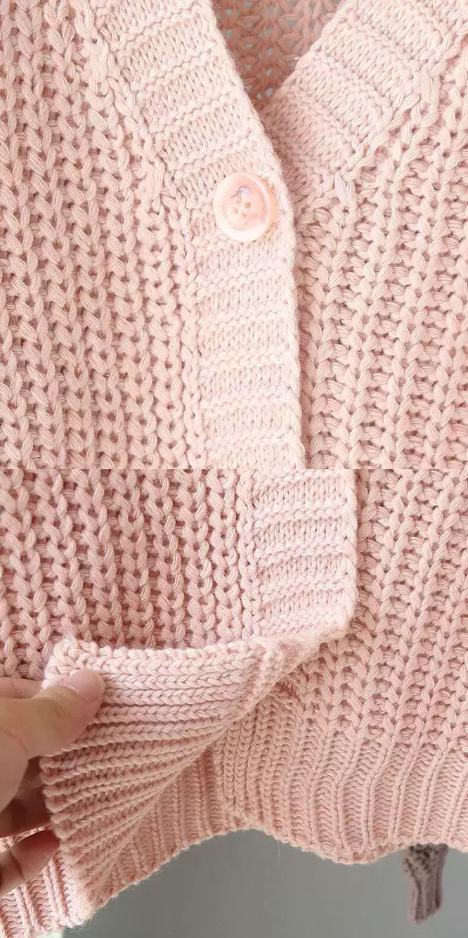 Women's Yellow Knitted V-Neck Cardigan Sweater — feature 3