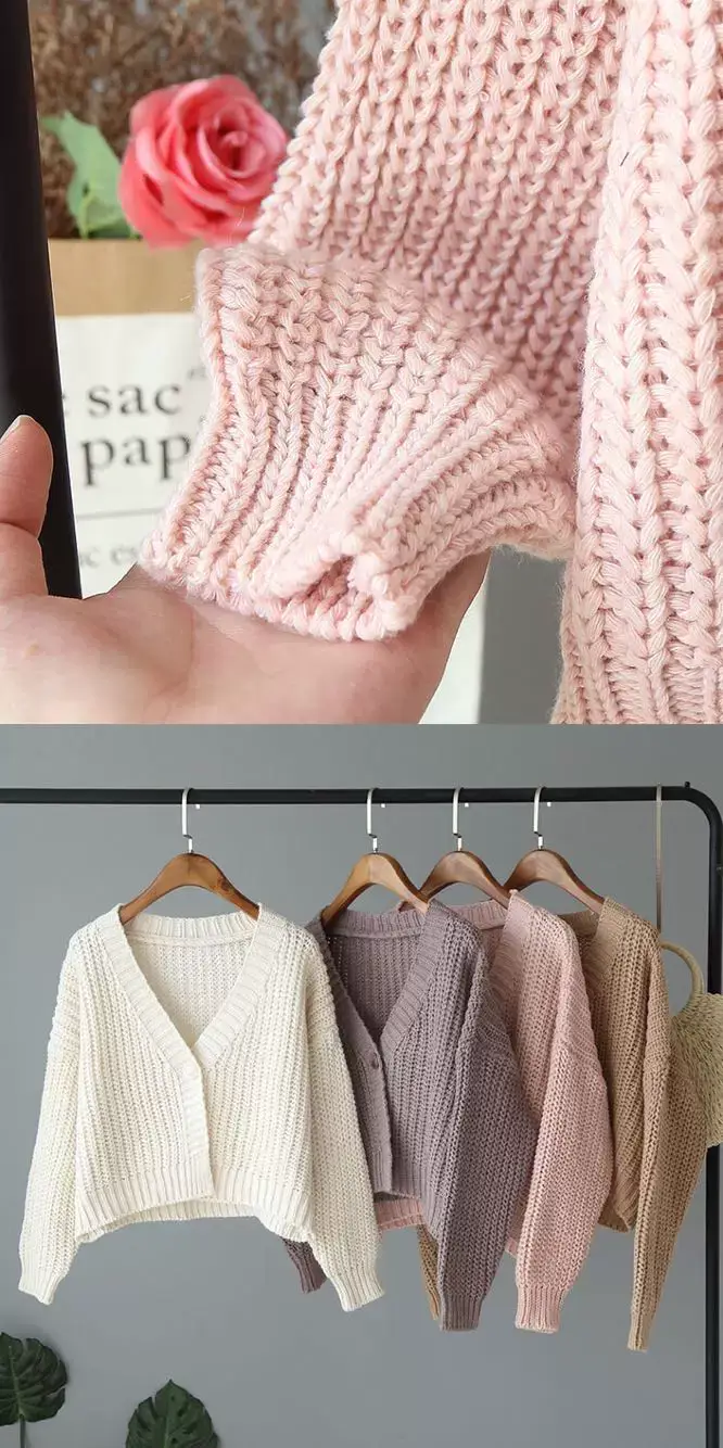 Women's Yellow Knitted V-Neck Cardigan Sweater — feature 4