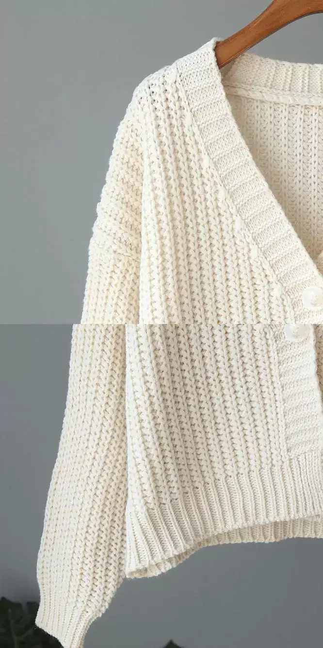 Women's Yellow Knitted V-Neck Cardigan Sweater — feature 5