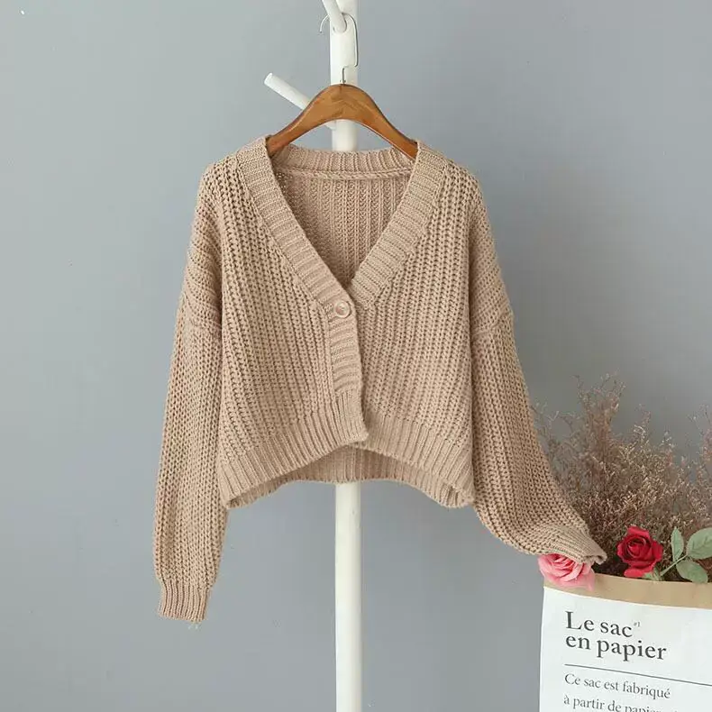 Women's Yellow Knitted V-Neck Cardigan Sweater — feature 8