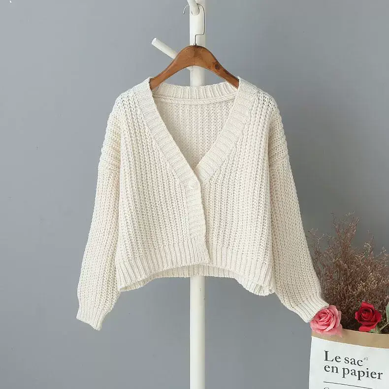 Women's Yellow Knitted V-Neck Cardigan Sweater — feature 9