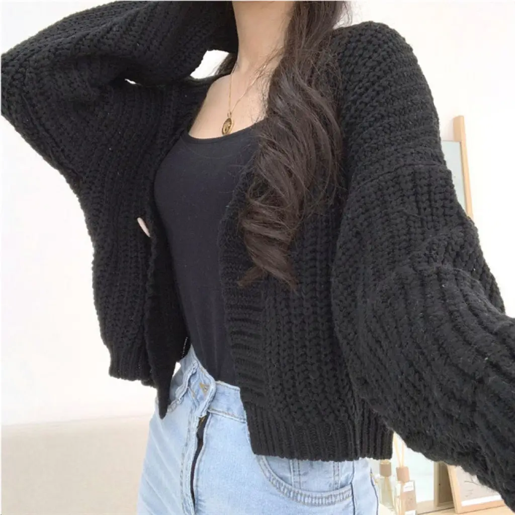 Women's Yellow Knitted V-Neck Cardigan Sweater