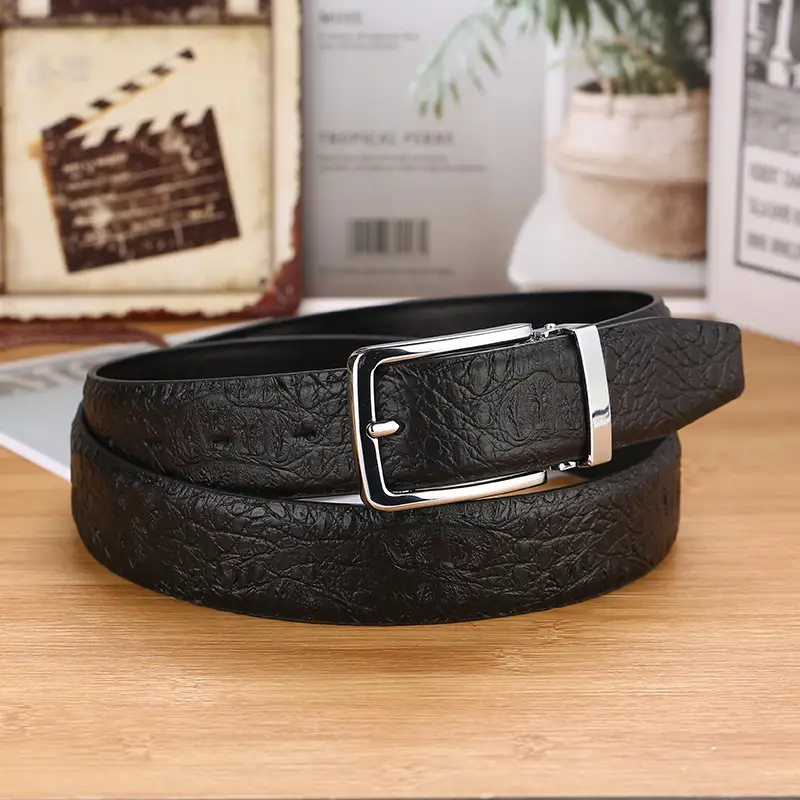 Black Leather Belt with Pin Buckle for Men - Image 7
