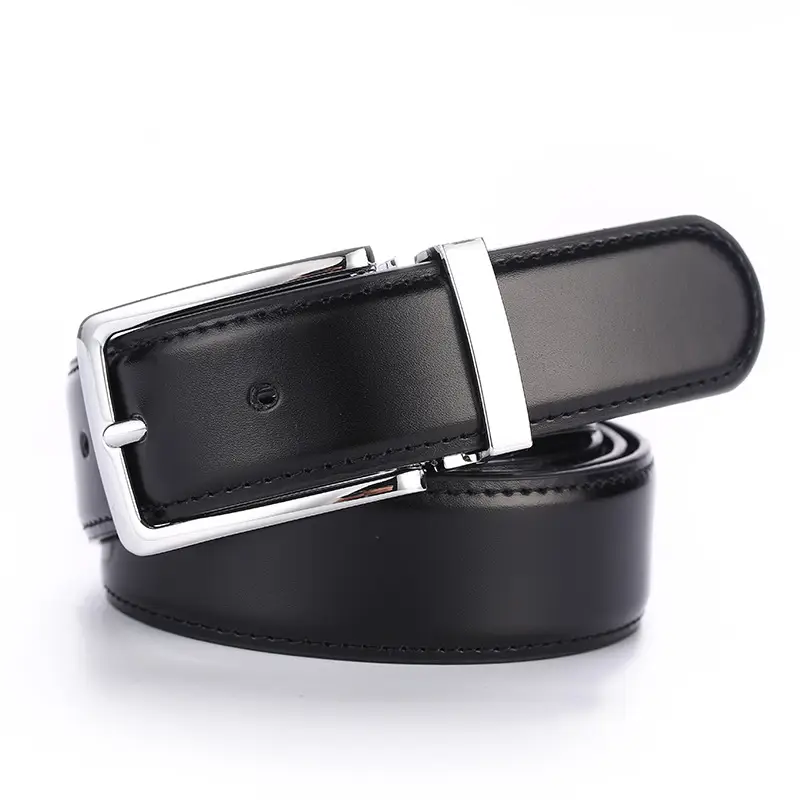Black Leather Belt with Pin Buckle for Men - Image 9