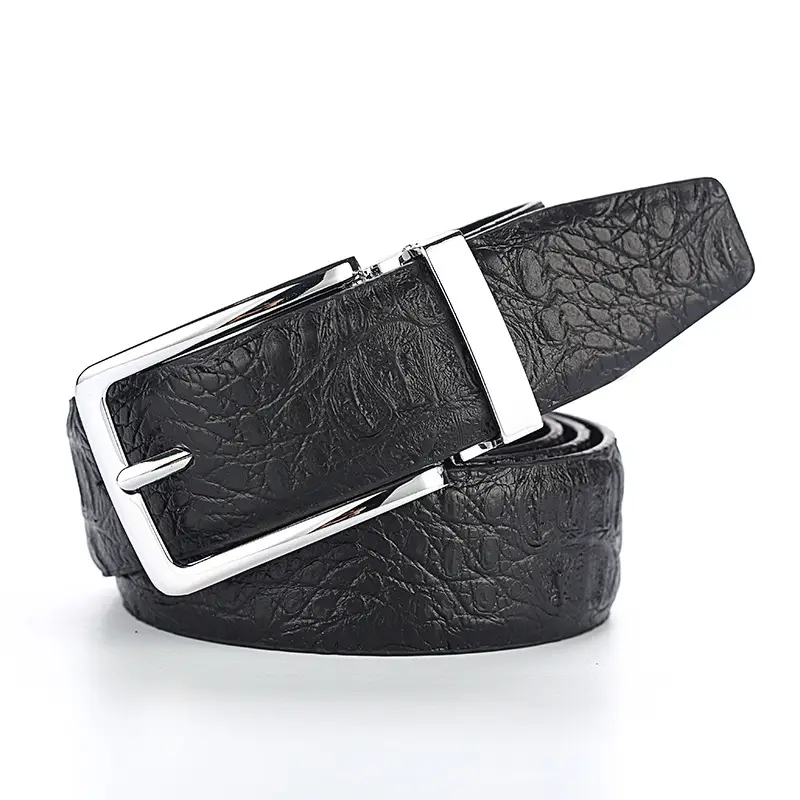Black Leather Belt with Pin Buckle for Men - Image 2