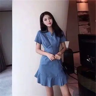 2022 Summer Korean Style Fishtail Dress Yellow - Image 3