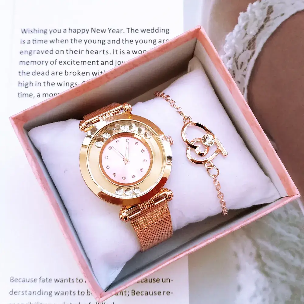 Women's Gold Rose Gold Watch Set with Bracelet - Image 8