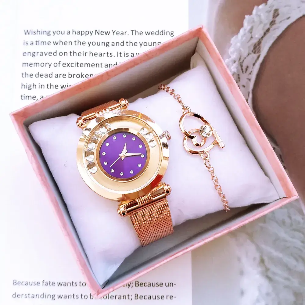 Women's Gold Rose Gold Watch Set with Bracelet - Image 3