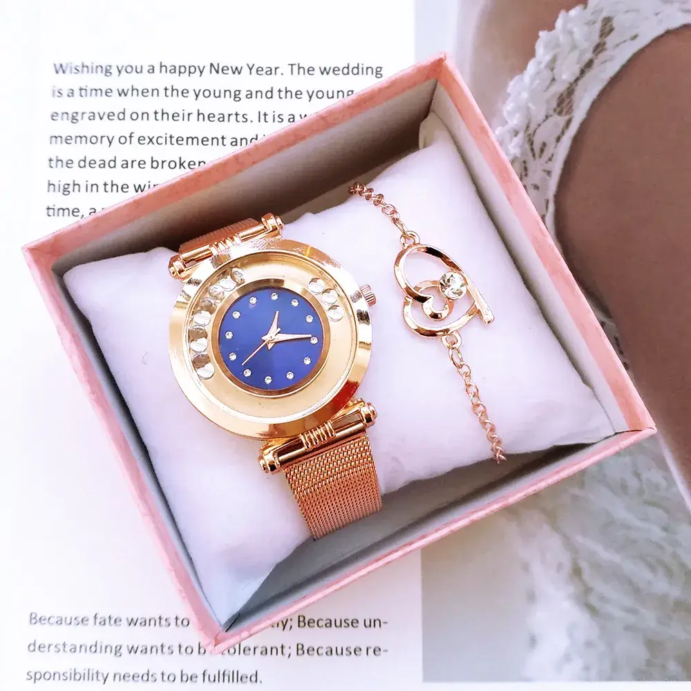 Women's Gold Rose Gold Watch Set with Bracelet - Image 9